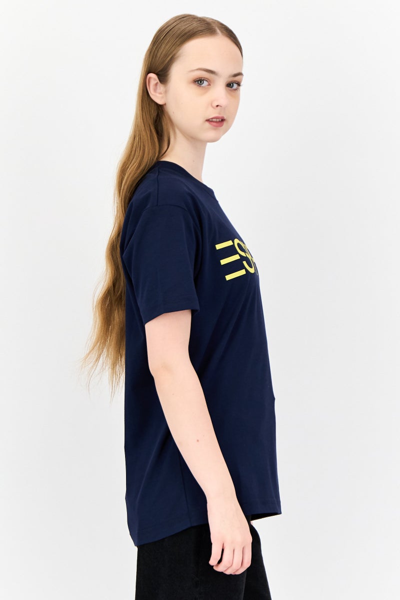 ESPRIT Women Crew Neck Short Sleeve Brand Logo T-Shirt, Navy - Image 4