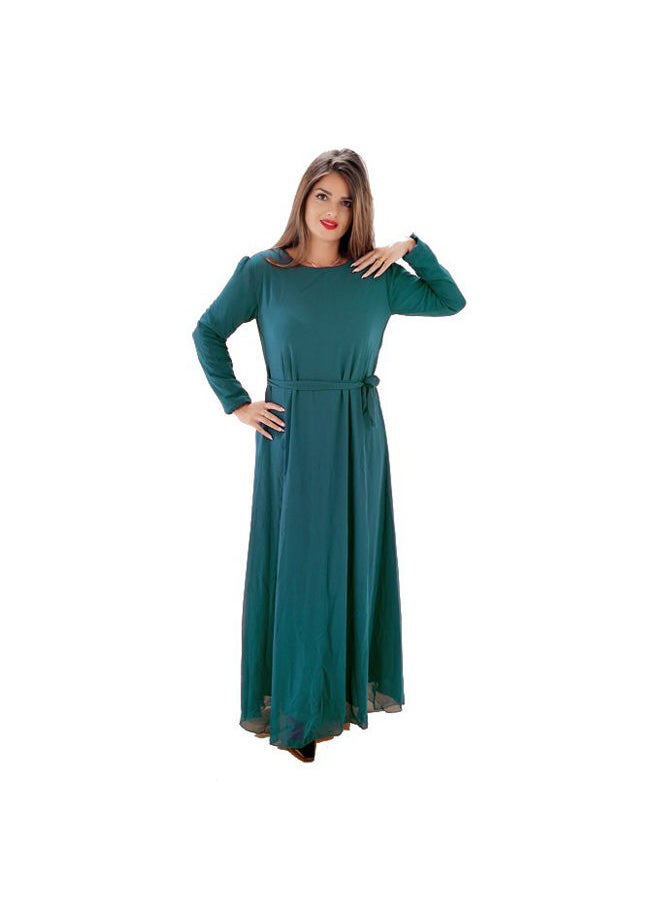 Fashion Group - فستان شيفون طويل مع بطانة وحزام خصر - Image 1