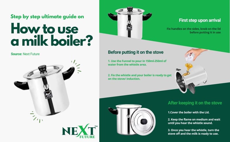 Next Future Next Future, 2 Litre, Premium Heavy Weight Stainless Steel Milk Boiler | Milk Cooker with Handle | Steel Milk Pot with Knob, Lid and Whistle Indicator  - Image 5