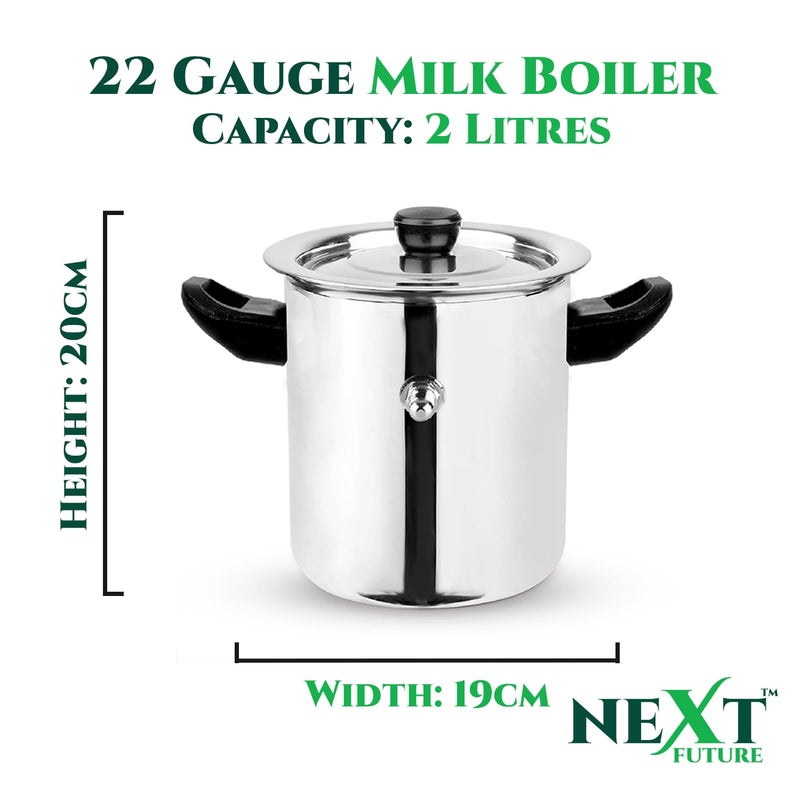 Next Future Next Future, 2 Litre, Premium Heavy Weight Stainless Steel Milk Boiler | Milk Cooker with Handle | Steel Milk Pot with Knob, Lid and Whistle Indicator  - Image 3