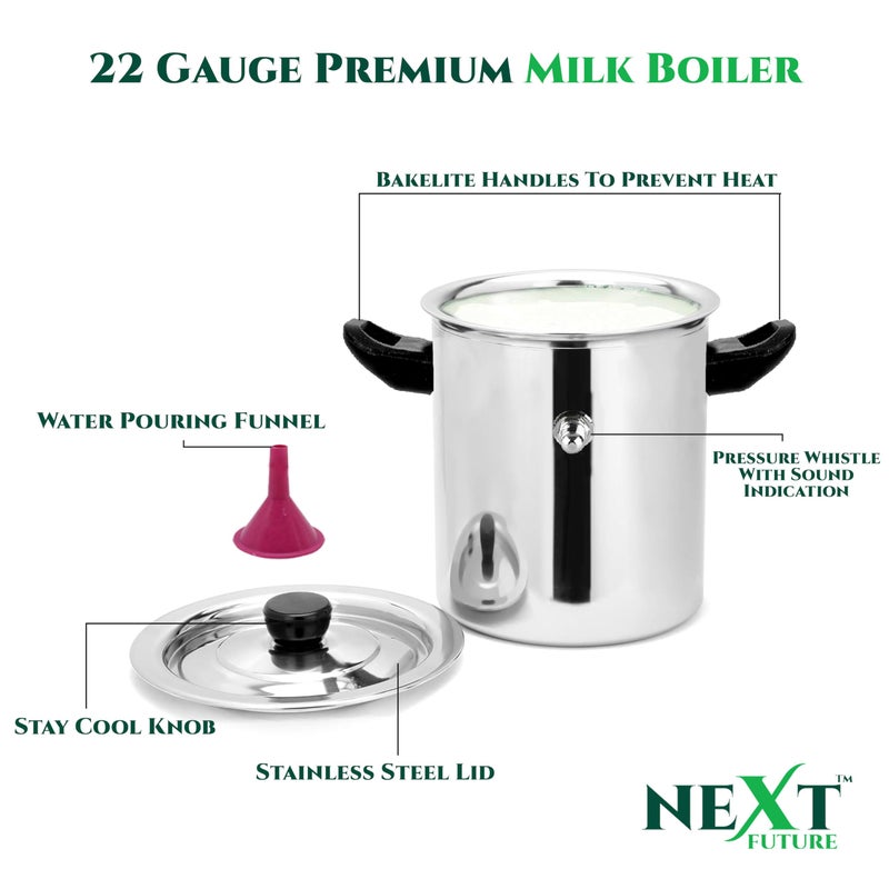 Next Future Next Future, 2 Litre, Premium Heavy Weight Stainless Steel Milk Boiler | Milk Cooker with Handle | Steel Milk Pot with Knob, Lid and Whistle Indicator  - Image 4