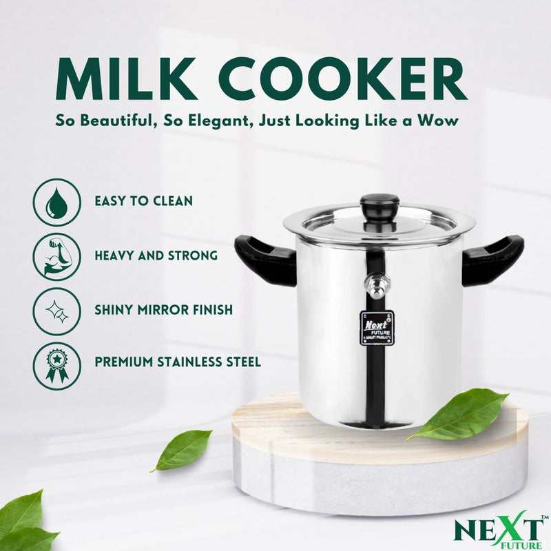 Next Future Next Future, 2 Litre, Premium Heavy Weight Stainless Steel Milk Boiler | Milk Cooker with Handle | Steel Milk Pot with Knob, Lid and Whistle Indicator  - Image 2