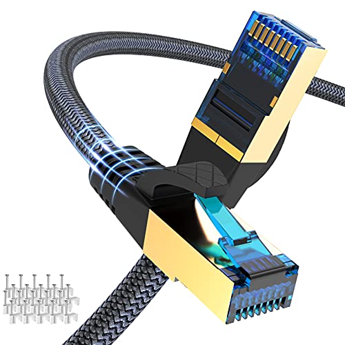Ciwoda Cat 8 Ethernet Cable 75ft, Outdoor, Indoor Nylon Braided Cat 8 Cable, Heavy Duty 26AWG 40Gbps, 2000MHz, S/FTP Patch Cord for Xbox, POE, PS5, Router - Image 1