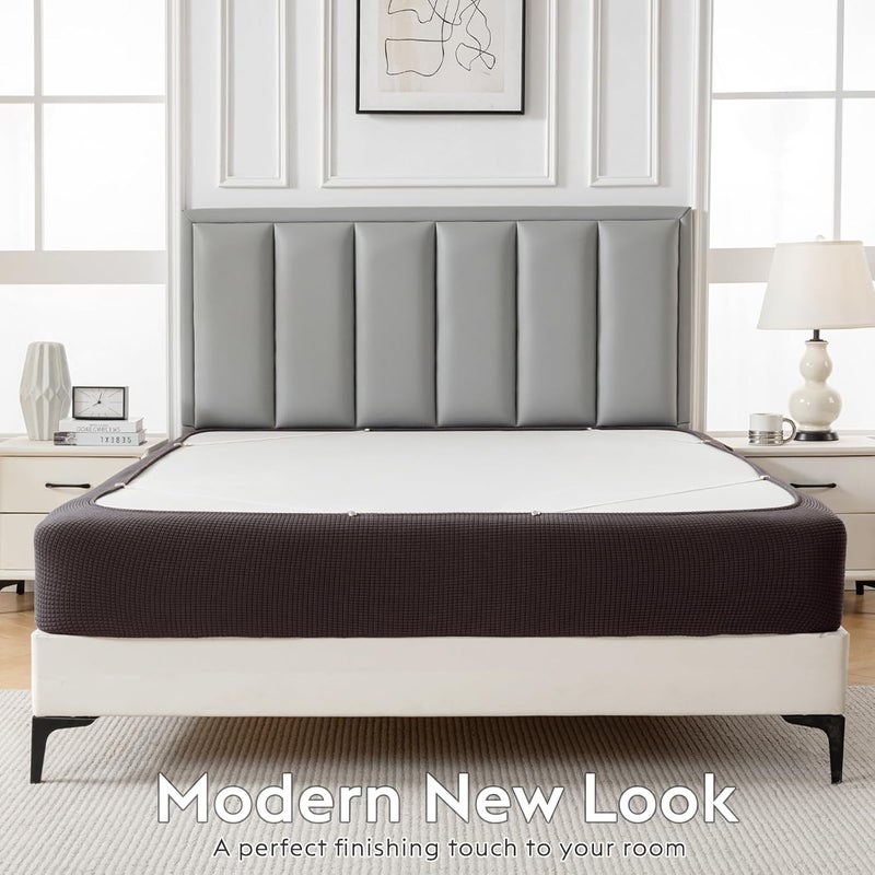 MIYE Jacquard Fabric Box Spring Cover,Super Stretchy Wrap Around 4 Sides Elastic Bed Skirt,Wrinkle & Fading Resistant,Washable & Easy Fit. (Brown, Twin) - Image 3