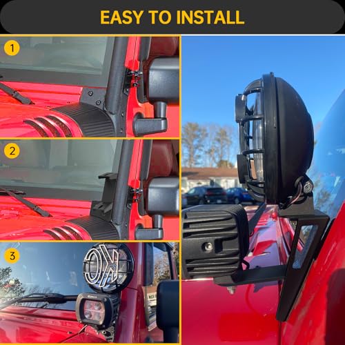 appacare 2 قطع حوامل مفصل الزجاج الأمامي عمود A مزدوجة لمصابيح الضباب LED لمركبات الطرق الوعرة متوافقة مع 2007 2008 2009 2010 2011 2012 2013 2014 2015 2016 2017 رانجلر JK/JKU 2DR 4DR - Image 5