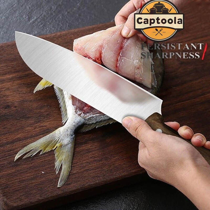 Captoola كابتولا 67 في سكين المطبخ سكين اللحم المنزلية من الفولاذ المقاوم للصدأ سكين الخضار الصينية الآسيوية للمطبخ المنزلي والمطعم مع قضيب شحذ السكين عبوة من 2 - Image 4