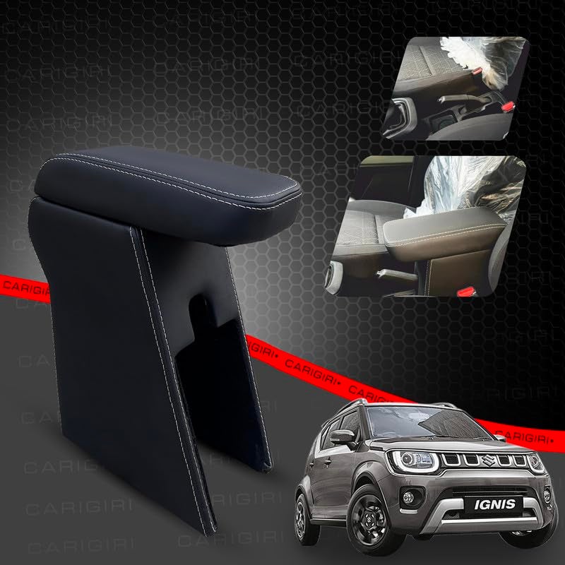 Carigiri Premium Finish Car Armrest with Storage Box And High Density Moulded Foam For Maruti Suzuki ignis (Black with White Stitching,Nappa Leatherette) - Image 2