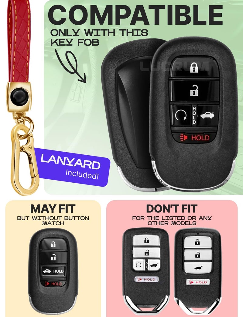 Lucrum Compatible with Honda Key Fob Cover & Leather Keychain - TPU Keyfob Case for Accord Civic CR-V HR-V Pilot Ridgeline, For 5 Button Remote (2022-2026) - Red and Gold - Image 2