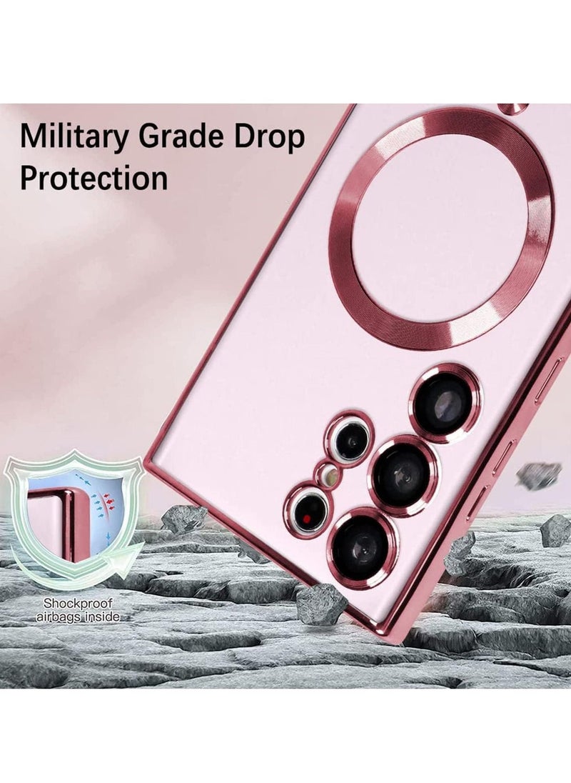 ELTRAZONE Magnetic Clear Case for Samsung Galaxy S23 Ultra 5G with Camera Lens Protector, Compatible with MagSafe, Electroplated Slim Shockproof Phone Protective Cover for Women Men (Pink) - Image 3