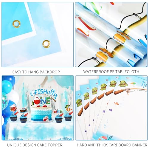 Fayoo Ofishally One First Birthday Decorations Gone Fishing 1st Birthday Party Supplies Our Little Man Is Ofishally Turning One Blue White Latex Balloons Theme Party Decorations for Baby Boy - Image 4