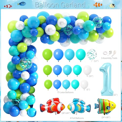 Fayoo Ofishally One First Birthday Decorations Gone Fishing 1st Birthday Party Supplies Our Little Man Is Ofishally Turning One Blue White Latex Balloons Theme Party Decorations for Baby Boy - Image 3