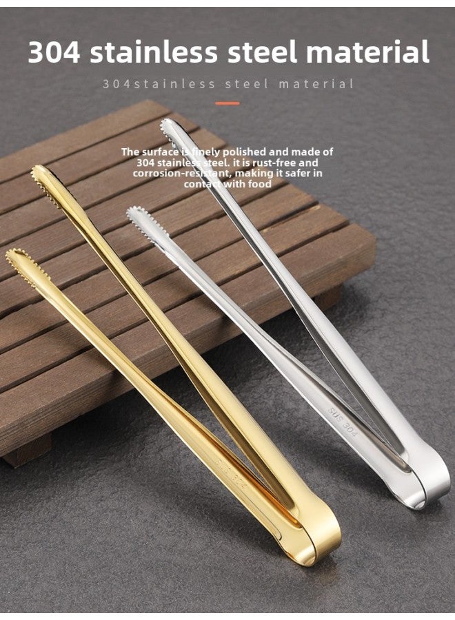 Japanese-style 304 Stainless Steel Barbecue Clip Golden Barbecue Clip Extended Food Clip Steak Clip BBQ Buffet Food Clip-Color:Bare Body Clip 30cm (silver) + Black Scissors - Image 3