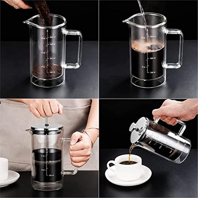 بلاك ستون ماكينة تحضير القهوة الفرنسية بجدار مزدوج وزجاج شفاف مع نظام ترشيح سعة 1000 مل - Image 2