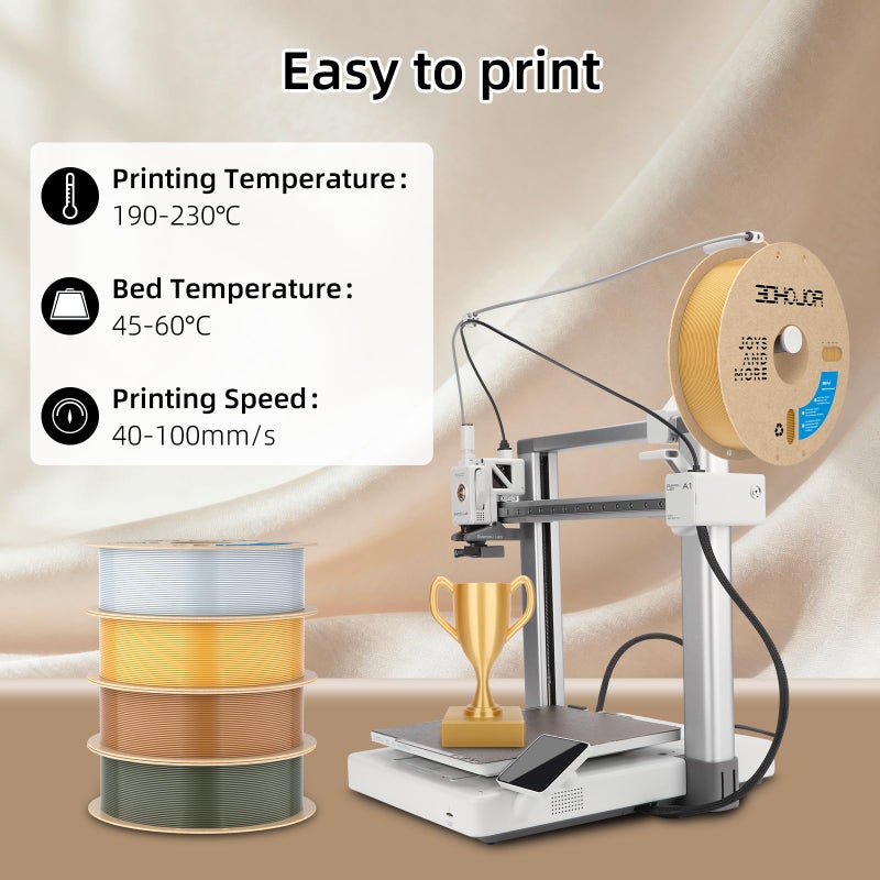 3DHoJor Silk Gold PLA Filament 1.75mm, PLA Filament 1.75mm Silk Shiny 3D Printer Filament, 1kg Cardboard Spool (2.2lbs), Dimensional Accuracy +/- 0.03 mm, Fit Most FDM Printer - Image 2