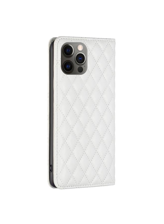 Zaboon Case For iPhone 12 / 12 Pro Diamond Lattice Magnetic Leather Flip Phone Case - Image 3