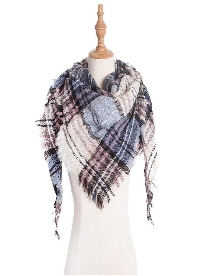 Wander Agio Wander Agio Womens Warm Winter Scarf Triangle Shawls Scarves Stripe Plaid Fichu Rough Beige 5  - Image 2
