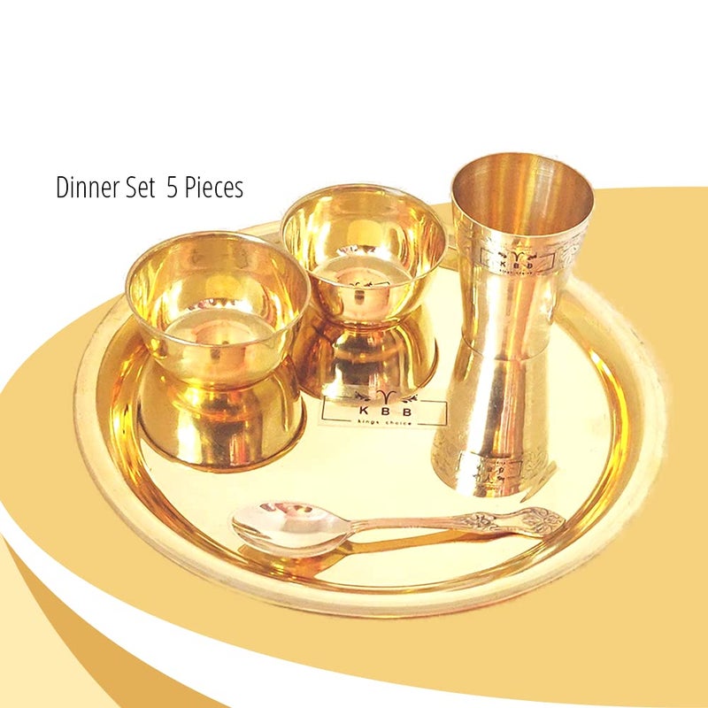 KBB Brass THALI Dinner Set Plain Design 12inch 5 Pieces - Image 2