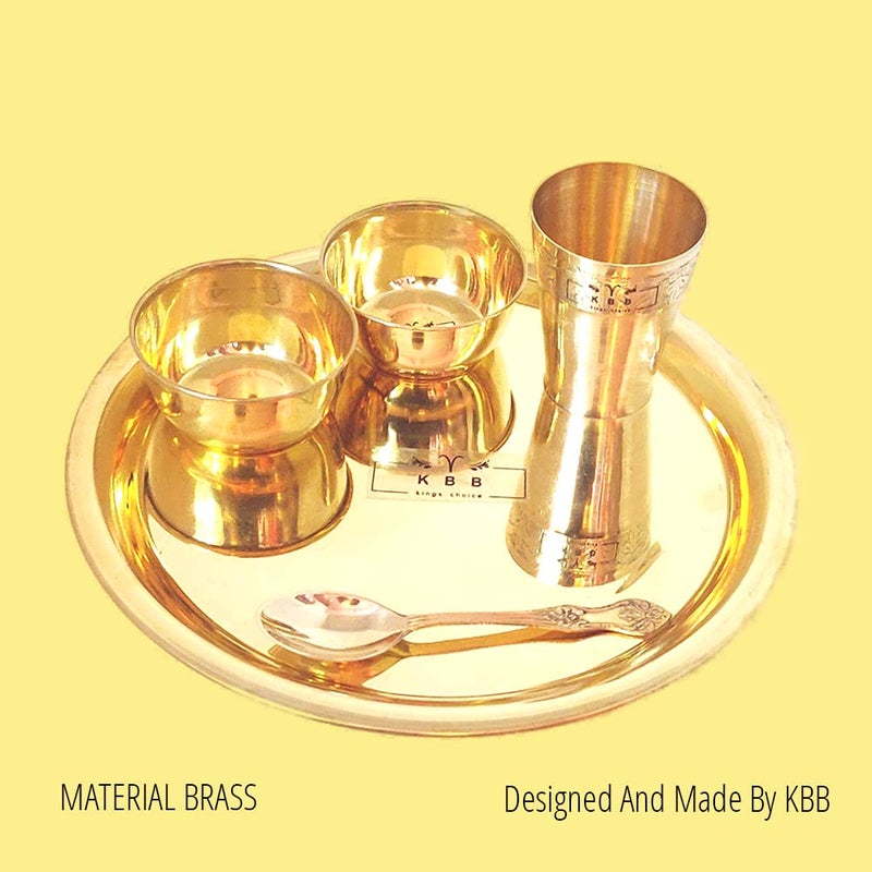 KBB Brass THALI Dinner Set Plain Design 12inch 5 Pieces - Image 4
