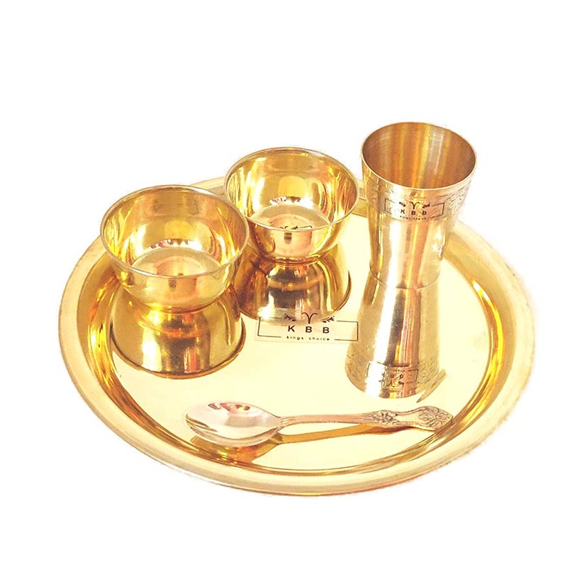 KBB Brass THALI Dinner Set Plain Design 12inch 5 Pieces - Image 1