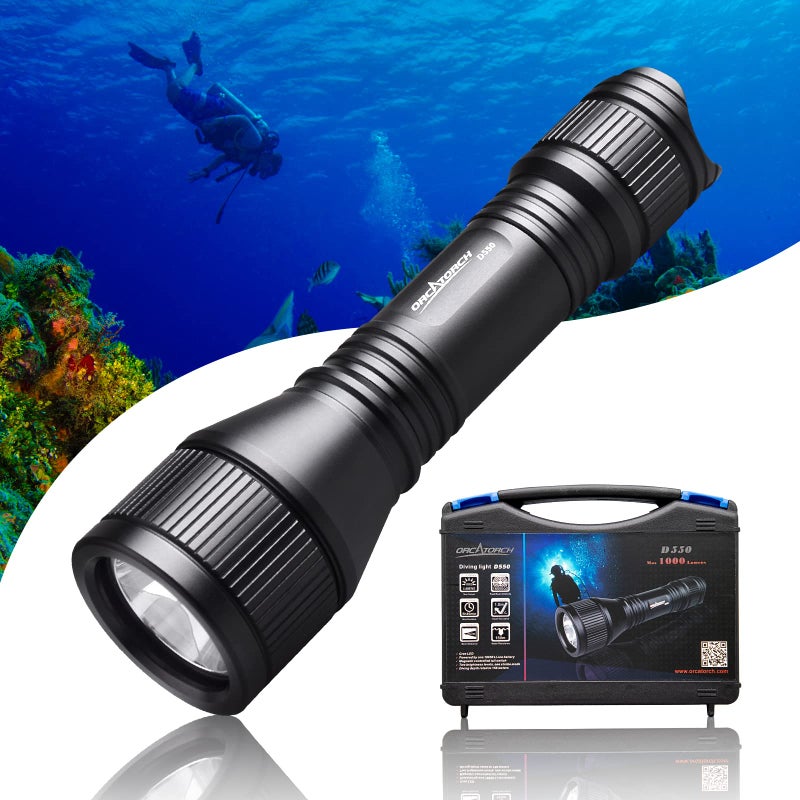 ORCATORCH D550 Scuba Dive Light 1000 Lumens Underwater Flashlight with 3 Modes, Magnetic Tail Switch, IP68 Waterproof, Hands-Free Backup Dive Light with Wrist Strap - Image 1