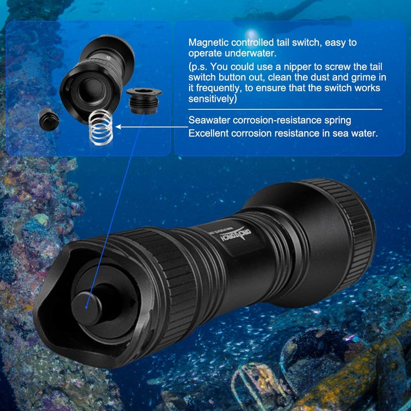 ORCATORCH D550 Scuba Dive Light 1000 Lumens Underwater Flashlight with 3 Modes, Magnetic Tail Switch, IP68 Waterproof, Hands-Free Backup Dive Light with Wrist Strap - Image 4