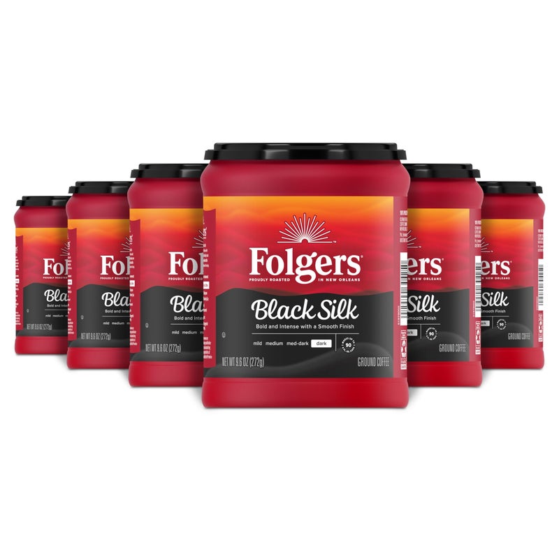 Folgers قهوة فولجرز بلاك سيلك داكنة التحميص، 9.6 أونصة (عبوة من 6) - Image 1