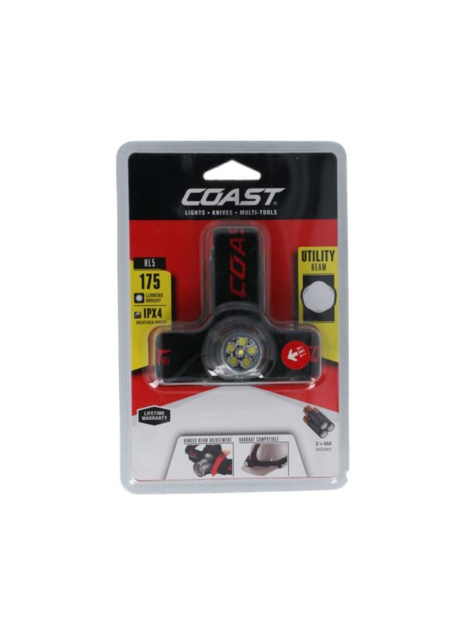 Coast HL5 175 Lumen LED Headlamp with Hardhat Compatibility Black and Red TT7041CP - Image 1