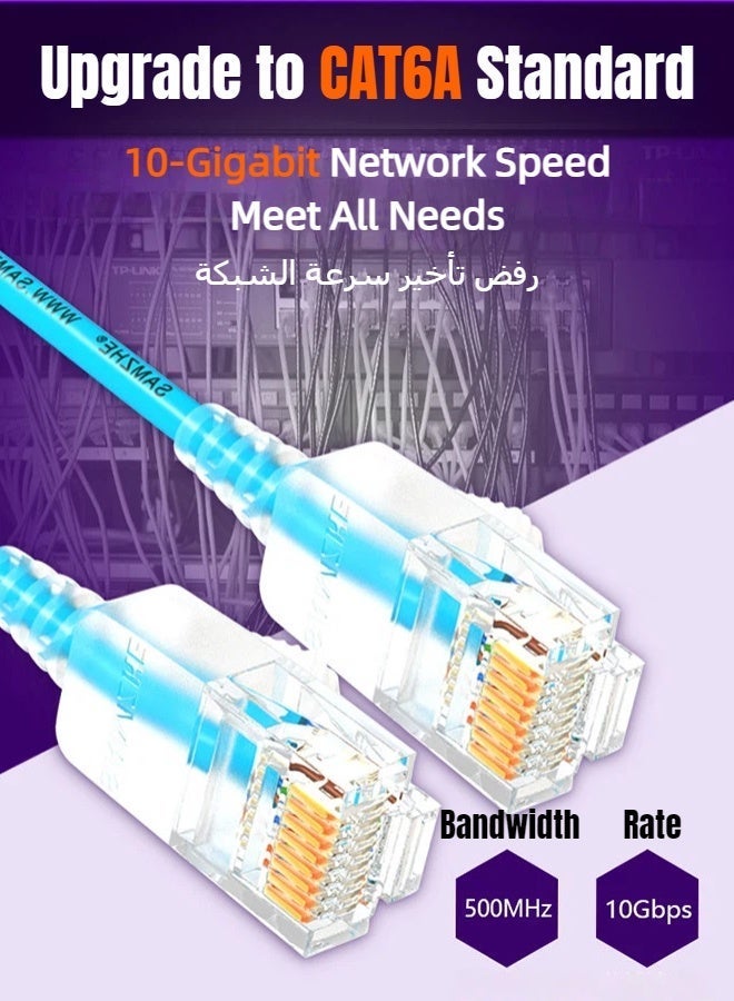 SAMZHE كابل إيثرنت فائق النحافة من نوع Cat6A بطول 3 أمتار، بسرعة 10 جيجابت في الثانية و500 ميجاهرتز، مصنوع من النحاس النقي، اجتاز اختبار فلوك، تصميم مرن ونحيف بسمك 2.8 مم، موصل RJ45 مطلي بالذهب مع غطاء واقٍ، كابل شبكة مضاد للتداخل لأجهزة الراوتر والمودم والكمبيوتر الشخصي وPS5 وXbox (أبيض) - Image 4