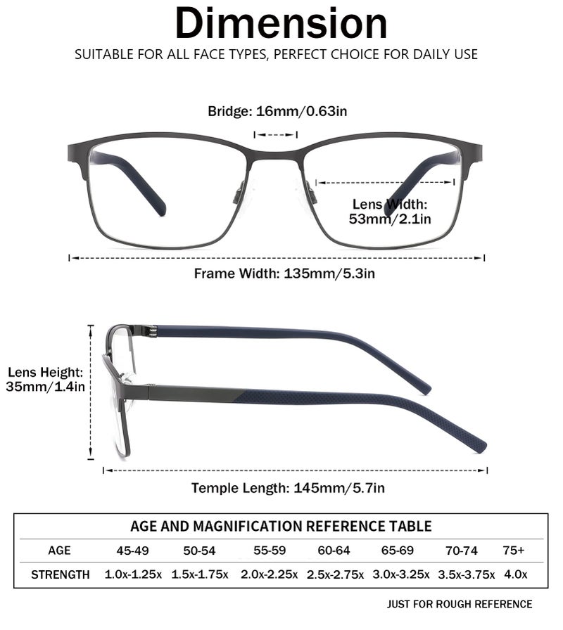 mrbobmslee 4 Pack Reading Glasses for Men, Blue Light Blocking Computer Readers, Anti UV Ray/Eye Strain/Glare, Metal Frame Eyeglasses with Pouches(200 Magnification Strength) - Image 2
