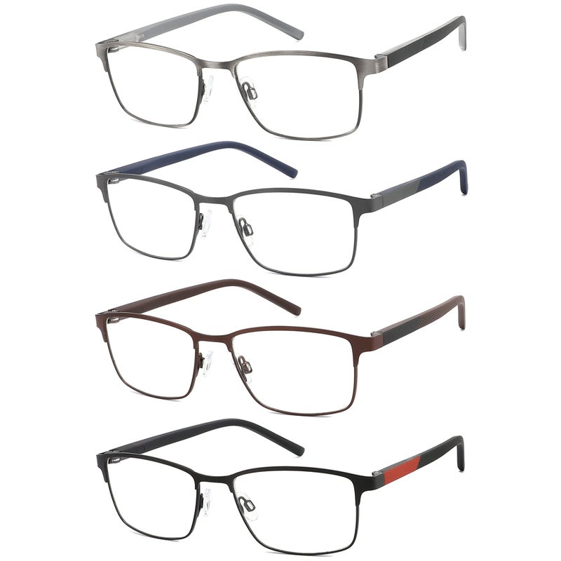 mrbobmslee 4 Pack Reading Glasses for Men, Blue Light Blocking Computer Readers, Anti UV Ray/Eye Strain/Glare, Metal Frame Eyeglasses with Pouches(200 Magnification Strength) - Image 1
