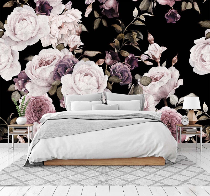Cliouar Peony Flowers Wall Mural  Purple Flower Wallpaper Rose Mural  103 x 69 Not SelfAdhesive
