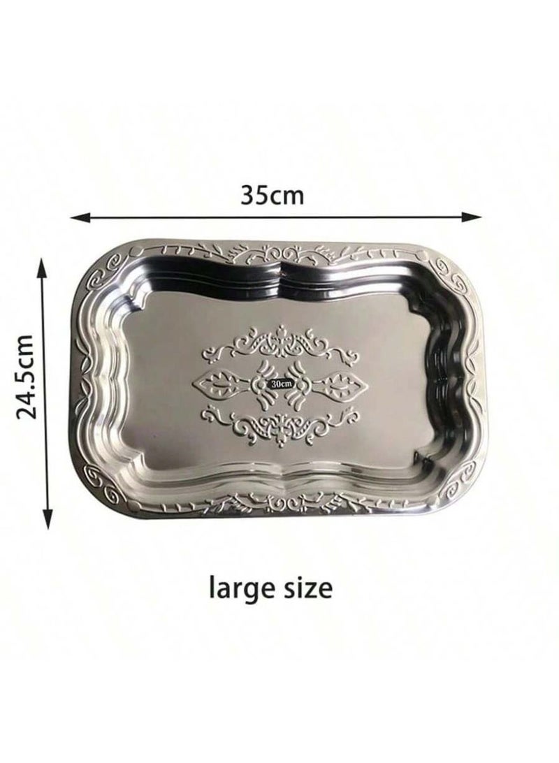 MAIDI Vintage Ornate Silver-Tone Metal Tray, Multi-Functional Serving & Decorative Tray with Intricate Carvings, Available in Large (35×24.5cm) and Small (30×20cm) Sizes, Perfect for Dining, Home Organization, and Stylish Display, a Blend of Elegance and Practicality - Image 5
