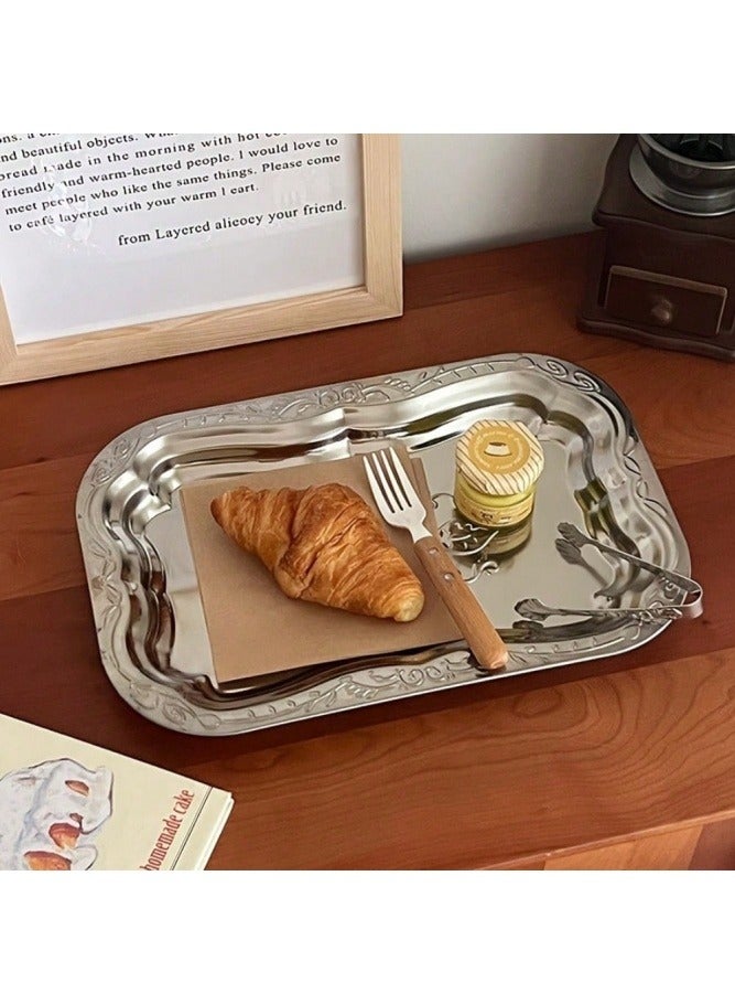 MAIDI Vintage Ornate Silver-Tone Metal Tray, Multi-Functional Serving & Decorative Tray with Intricate Carvings, Available in Large (35×24.5cm) and Small (30×20cm) Sizes, Perfect for Dining, Home Organization, and Stylish Display, a Blend of Elegance and Practicality - Image 4