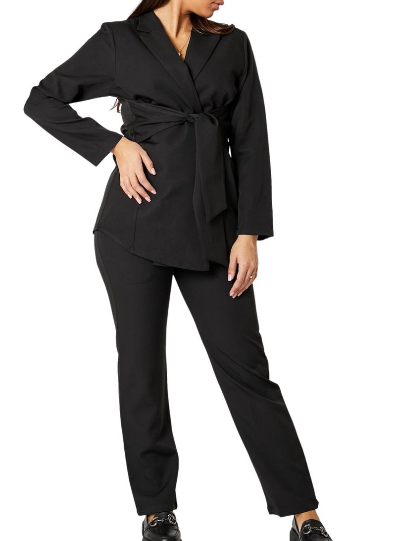 MOiSTREET Black Barbie Crepe Fabric Blazer and Pants Set - Image 3