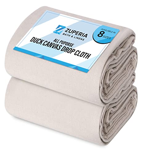 ZUPERIA Canvas Drop Cloth (Size 4 x 15 Feet - Pack of 2) - Pure Cotton Painters Drop Cloth for Painting, Furniture & Floor Protection - All Purpose Thick Canvas tarp with Double Stitched Edges - Image 1