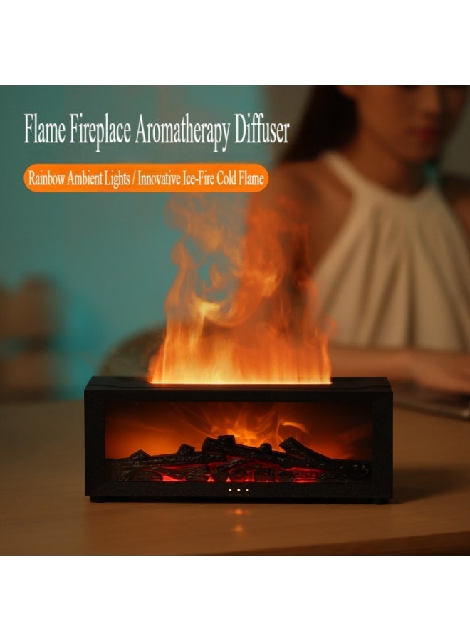 Y&D جهاز توزيع الزيوت العطرية، جهاز توزيع زيت لهب المدفأة - مرطب هواء عطرية، ترقية 7 ألوان لهب بدون ضوضاء 150 مل تحكم عن بعد - مثالي لغرفة النوم أو المكتب المنزلي (أسود المدفأة) - Image 1