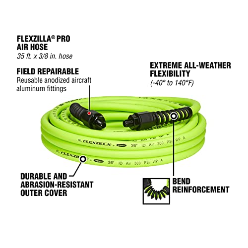 Flexzilla Pro Air Hose, 3/8 in. x 35 ft., Heavy Duty, Lightweight, Hybrid, ZillaGreen - HFZP3835YW2 - Image 3