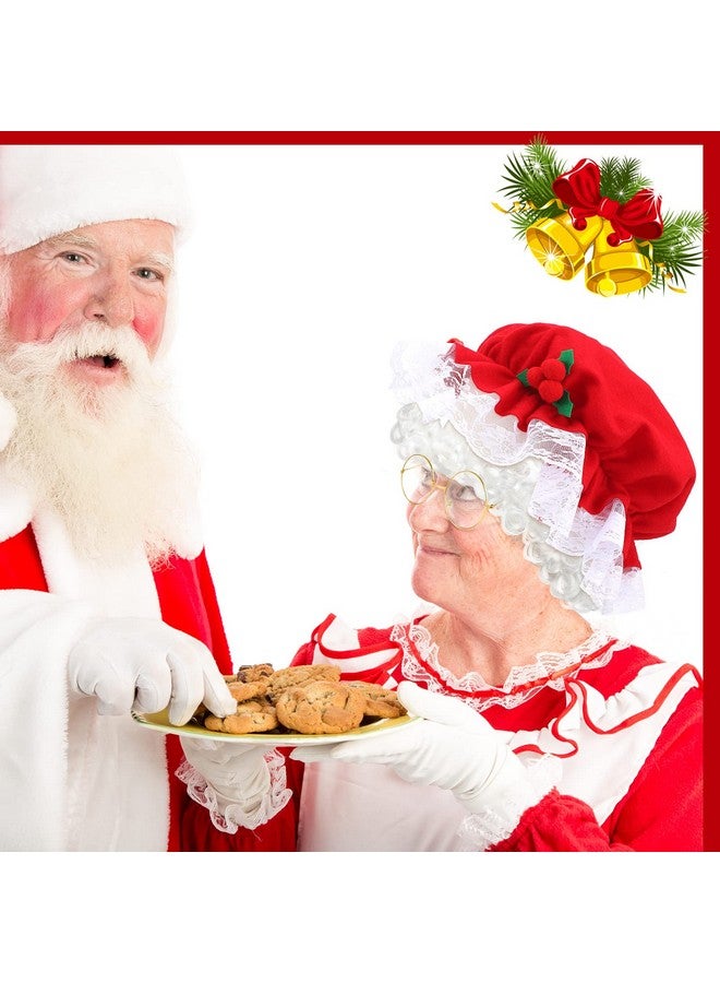 Dingion Dingion 4 Pcs Christmas Mrs Claus Costume for Women Mrs Claus Hat Old Lady Wig Granny Glasses and Hair Net for Mrs Claus Costume Cosplay Party (Round Frame Glasses) - Image 5