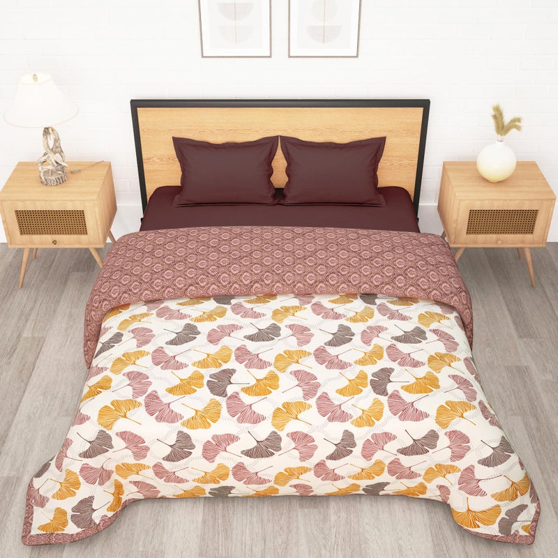 Story@Home Comforter Double Bed | 120GSM Microfiber Blanket Double Bed | 220X 250cm | AC Comforter Double Bed | Beige & Yellow | Floral/Motif Pattern | Quilt | Duvet | Dohar | Perfect Festive Gifting - Image 5
