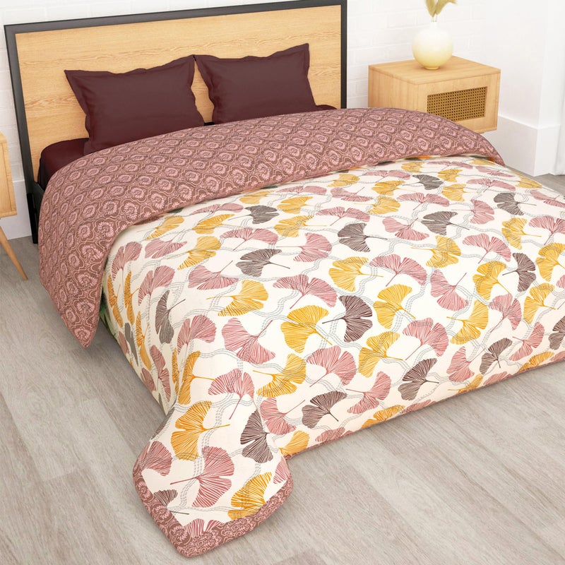 Story@Home Comforter Double Bed | 120GSM Microfiber Blanket Double Bed | 220X 250cm | AC Comforter Double Bed | Beige & Yellow | Floral/Motif Pattern | Quilt | Duvet | Dohar | Perfect Festive Gifting - Image 3