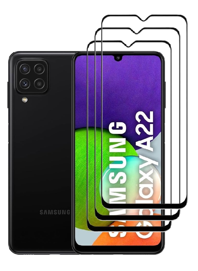 AINA 3 Pieces Tempered Glass Screen Protector 5D Designed For Samsung Galaxy A22 Full Glue Edge to Edge Full Screen Coverage And Bubble Free - Image 1