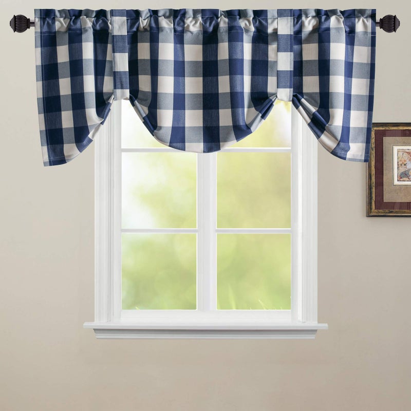 VOGOL VOGOL Navy and White Farmhouse Curtain Valance  Buffalo Check Tie Up Window Shade Rod Pocket Tie-up Valances for Cafe  52x18  One Piece  - Image 2