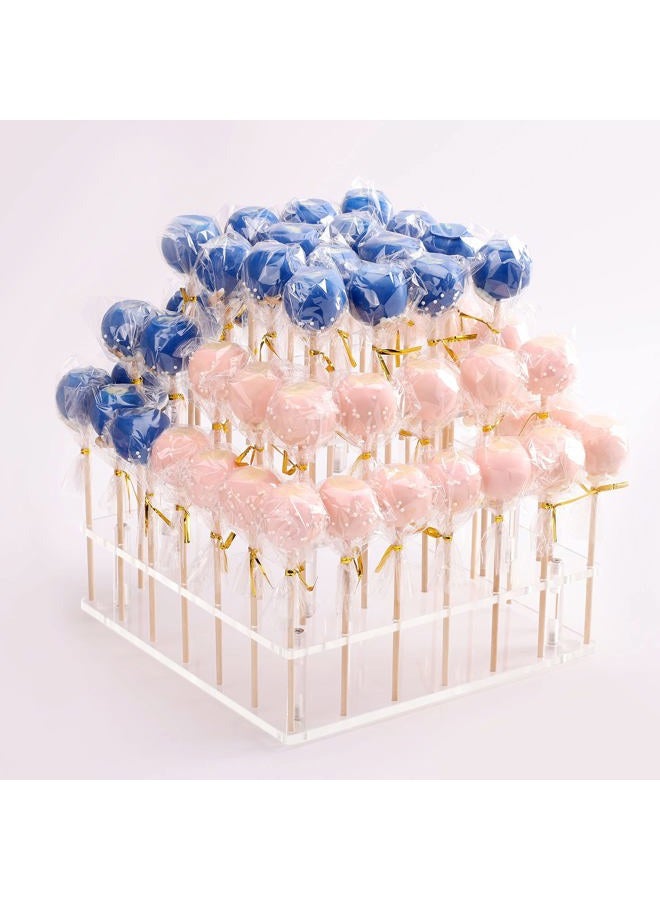 Goabroa Cake Pop Display Stand, 56 Holes Clear Acrylic 3 Tier Square Cupcake Dessert Holder Weddings Baby Showers Birthday Parties Anniversaries Halloween Candy Decorative (56 Hole) - Image 1