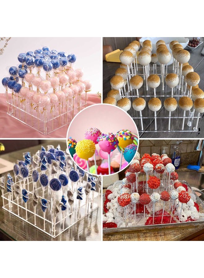 Goabroa Cake Pop Display Stand, 56 Holes Clear Acrylic 3 Tier Square Cupcake Dessert Holder Weddings Baby Showers Birthday Parties Anniversaries Halloween Candy Decorative (56 Hole) - Image 2
