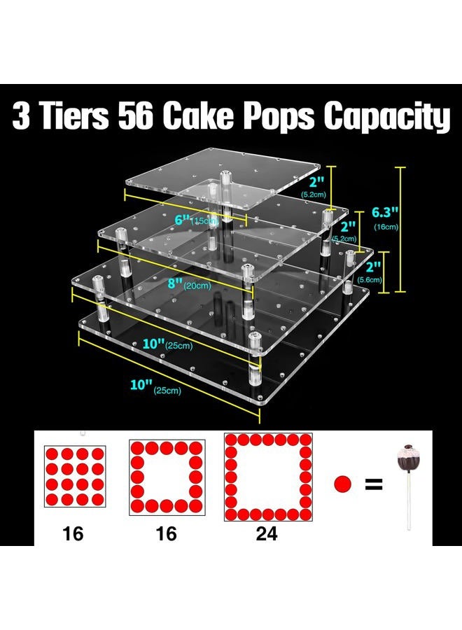 Goabroa Cake Pop Display Stand, 56 Holes Clear Acrylic 3 Tier Square Cupcake Dessert Holder Weddings Baby Showers Birthday Parties Anniversaries Halloween Candy Decorative (56 Hole) - Image 3