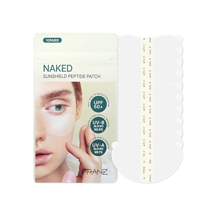 FRANZ Invisible UV Sun Patches for Face, UPF 50+ (Regular, 10 Pairs) | 0.013mm clear film + Peptide Essence, UPF 50+ material-tested. Anti-glare, under-eye fit for golf, pickleball, daily wear