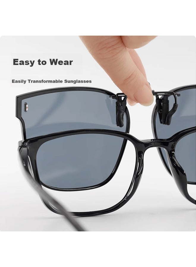 One&one Clip-on Sungl For Women, Large Frame, Ultra-light, For Myopia, Polarized, Driving Gl, Uv Protection, Back-to - Image 1
