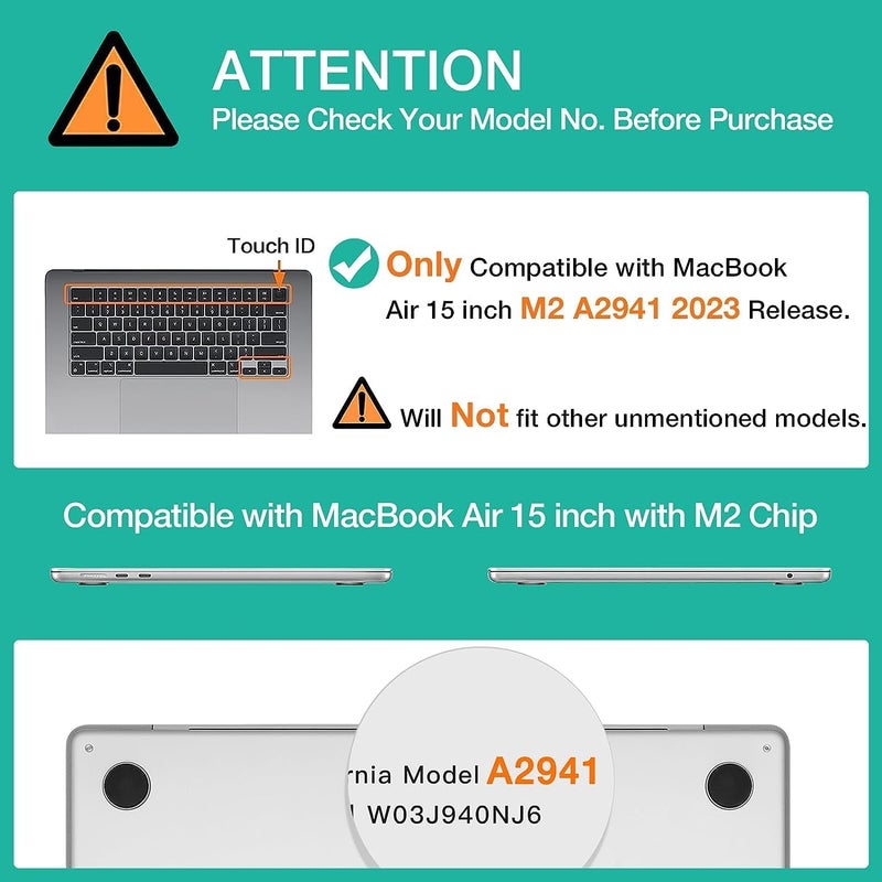 MOCA Compatible with MacBook Air 15 inch Case 2025 2024 2023 Release M4 A3241 M3 A3114 M2 A2941 Liquid Retina Display Touch ID, Protective Plastic Hard Shell Case Cover - Image 2