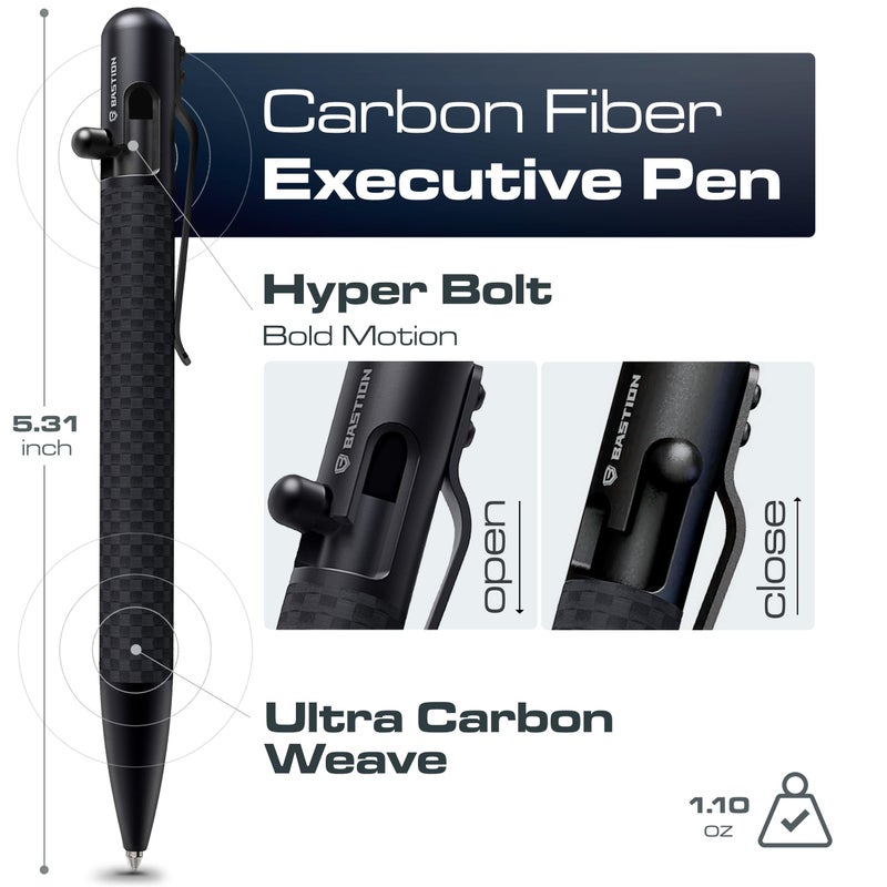 BASTIONÂ® Luxury Carbon Fiber Bolt Action Pen Durable Professional Ballpoint Pen for Travel, School and Work Birthday Gift Idea - Image 2