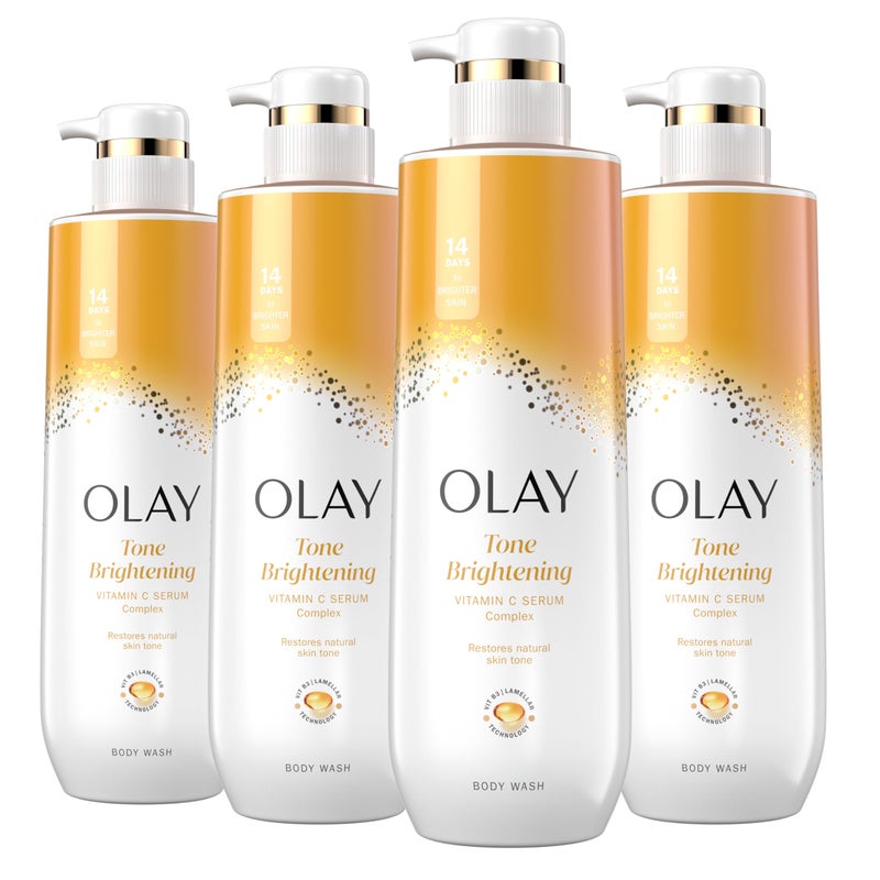 Olay Body Wash for Women, Tone Brightening Exfoliation, Vitamin C Serum Complex, Renew Moisture, Free of Parabens & Phthalates, Vitamin B3 Lameller Technology, For All Skin Types, 20 fl oz (Pack of 4) - Image 1